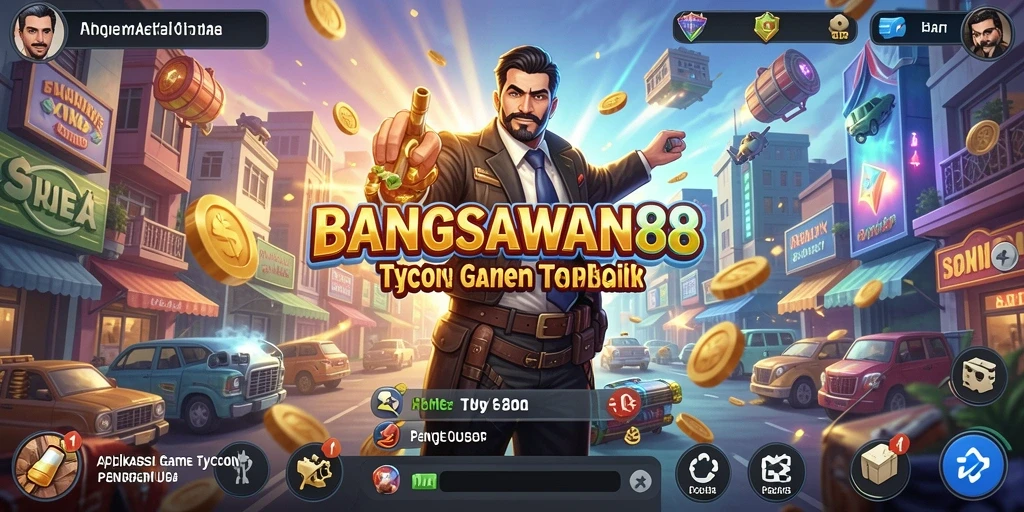 Screenshot gameplay BANGSAWAN88 menunjukkan manajemen bisnis yang dinamis.
