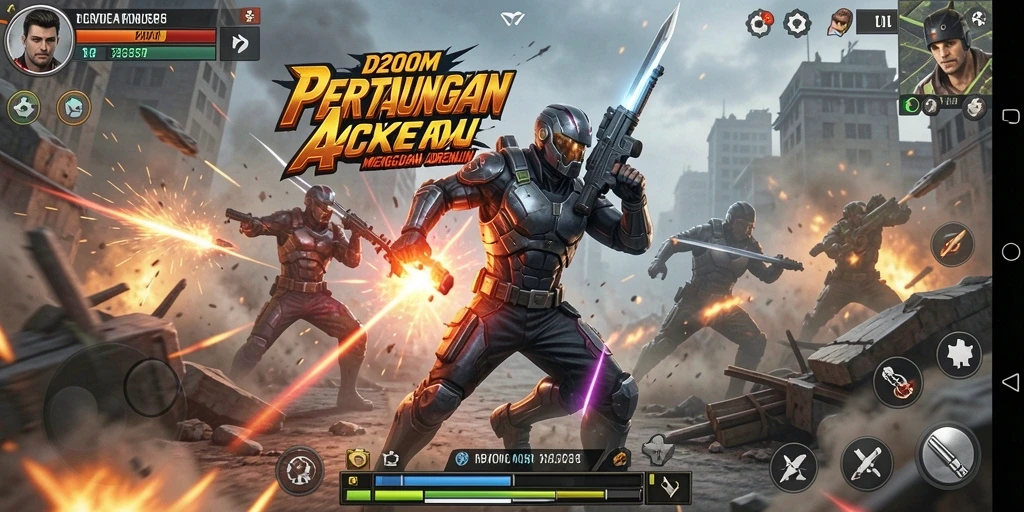 Screenshot D200M menampilkan aksi seru dalam permainan.