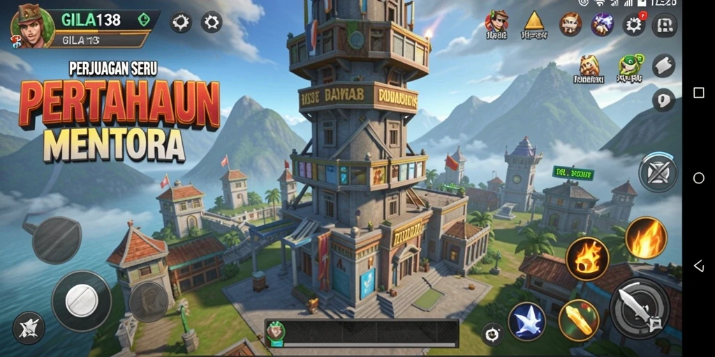 Tampilan gameplay GILA138 dengan menara dan musuh yang dinamis.