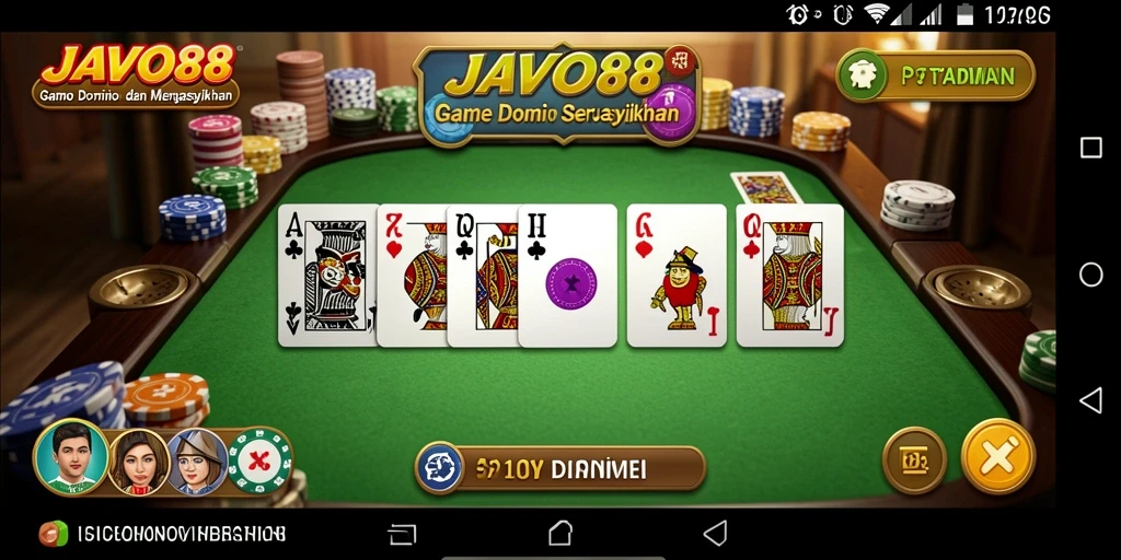 Screenshot utama JAVO88 menunjukkan gameplay Domino yang seru.