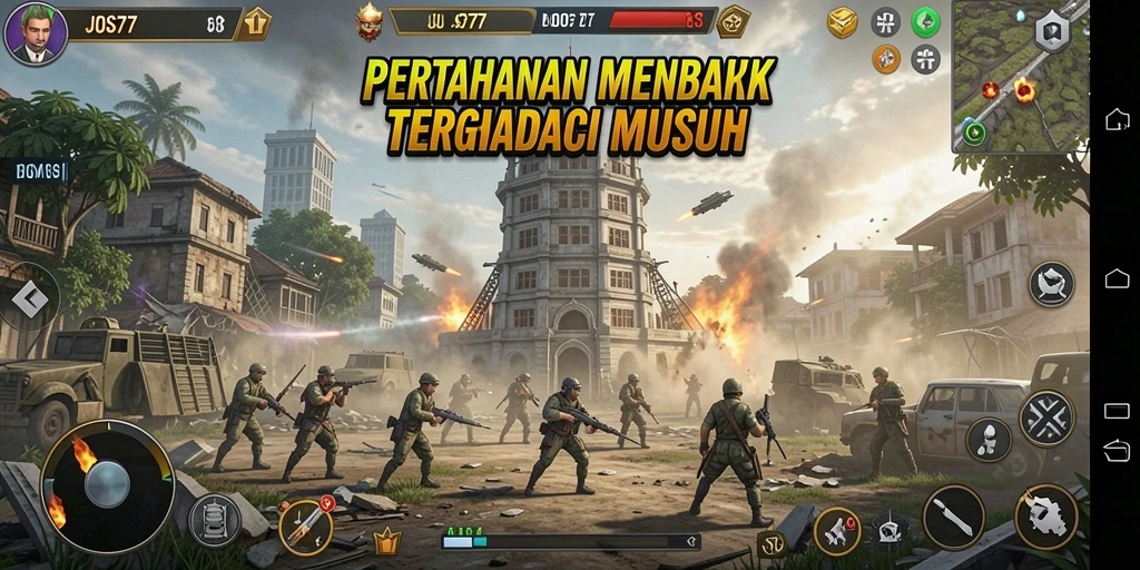 Screenshot utama JOS77 menunjukkan gameplay seru Tower Defense.