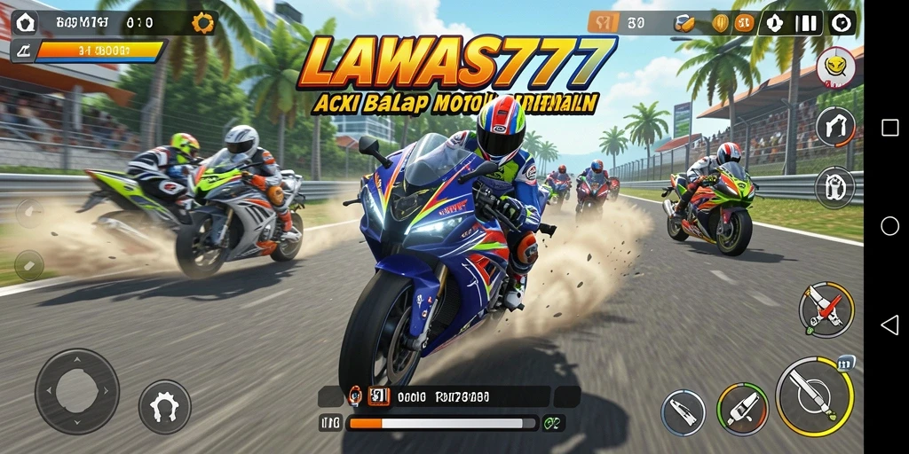 Screenshot gameplay LAWAS777 menampilkan aksi balap motor yang mendebarkan.