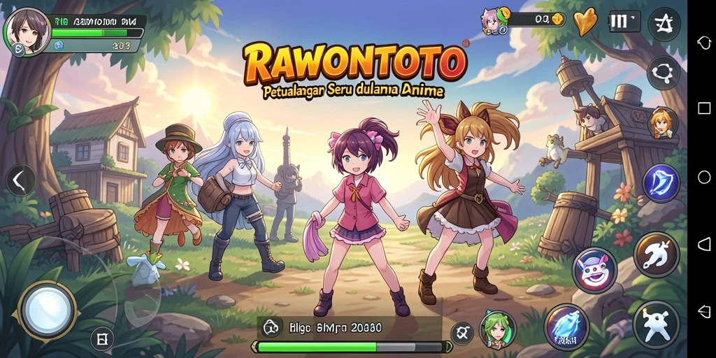 Screenshot gameplay RAWONTOTO menunjukkan aksi seru karakter anime.