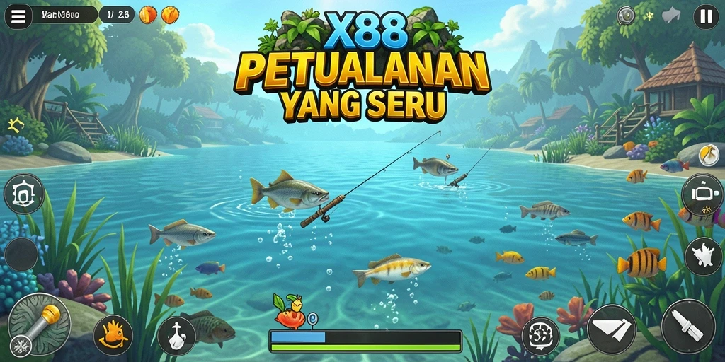 Tampilan gameplay X88 yang menarik dengan berbagai jenis ikan.